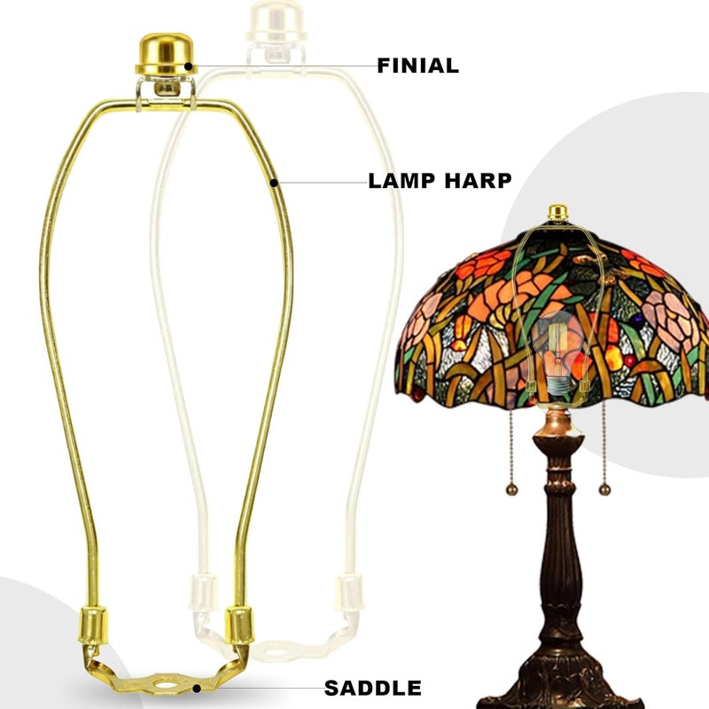 OMOBANU 10 Inch Antique Gold Lamp Shade Harp Holder - Detachable Lamp Shade Holder Replacement with Standard Harp Saddle & Lamps Finials, Metal Decorative Accessories and Parts Repair - Image 3